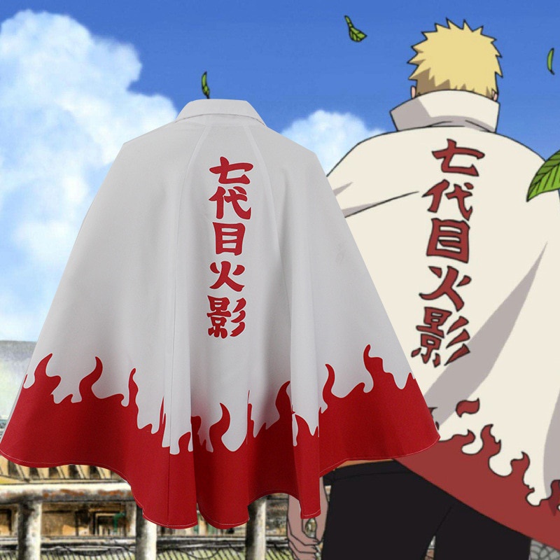 Naruto Seventh Hokage Njinja Cosplay Cloak Robe White Cape Dust Coat