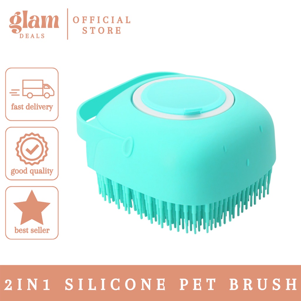 2in1 Pet Bathing Wash Scrubber Brush Silicone Massage Bath Shower Brush With Soap Dispenser Pet