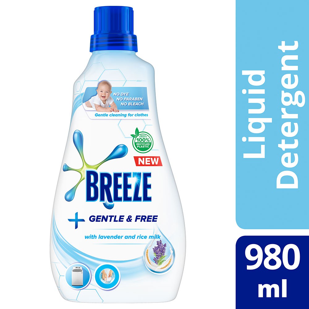 Breeze Laundry Liquid Detergent Gentle and Free 980ml Bottle presyo