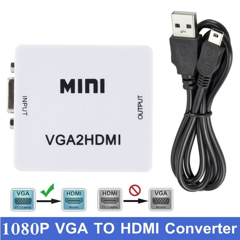 HD 1080P VGA To HDMI Converter Mini VGA 2 HDMI Adapter With 3.5MM Audio & USB Cable Shopee