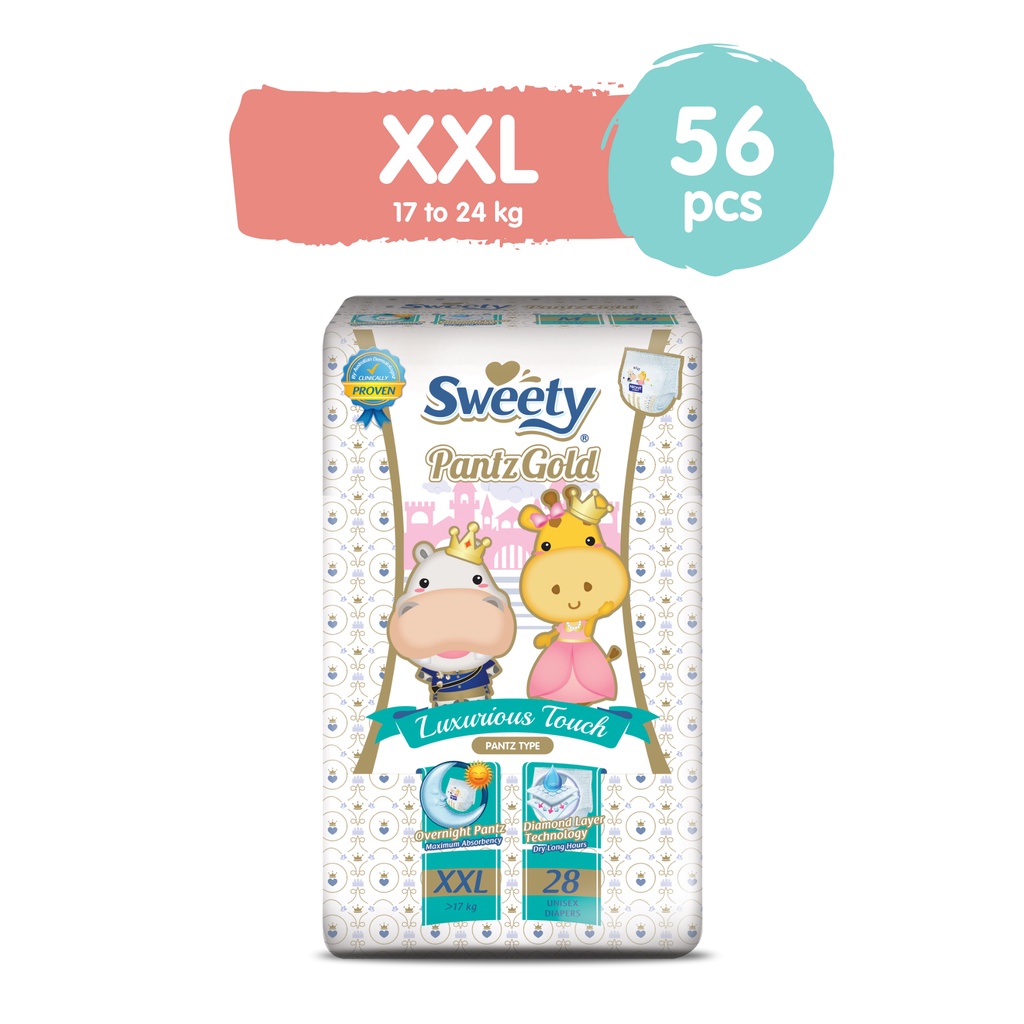 Sweety Gold Diaper Pants XXL (17 kg) 28 Pcs. x 2 Bags (56 Pcs