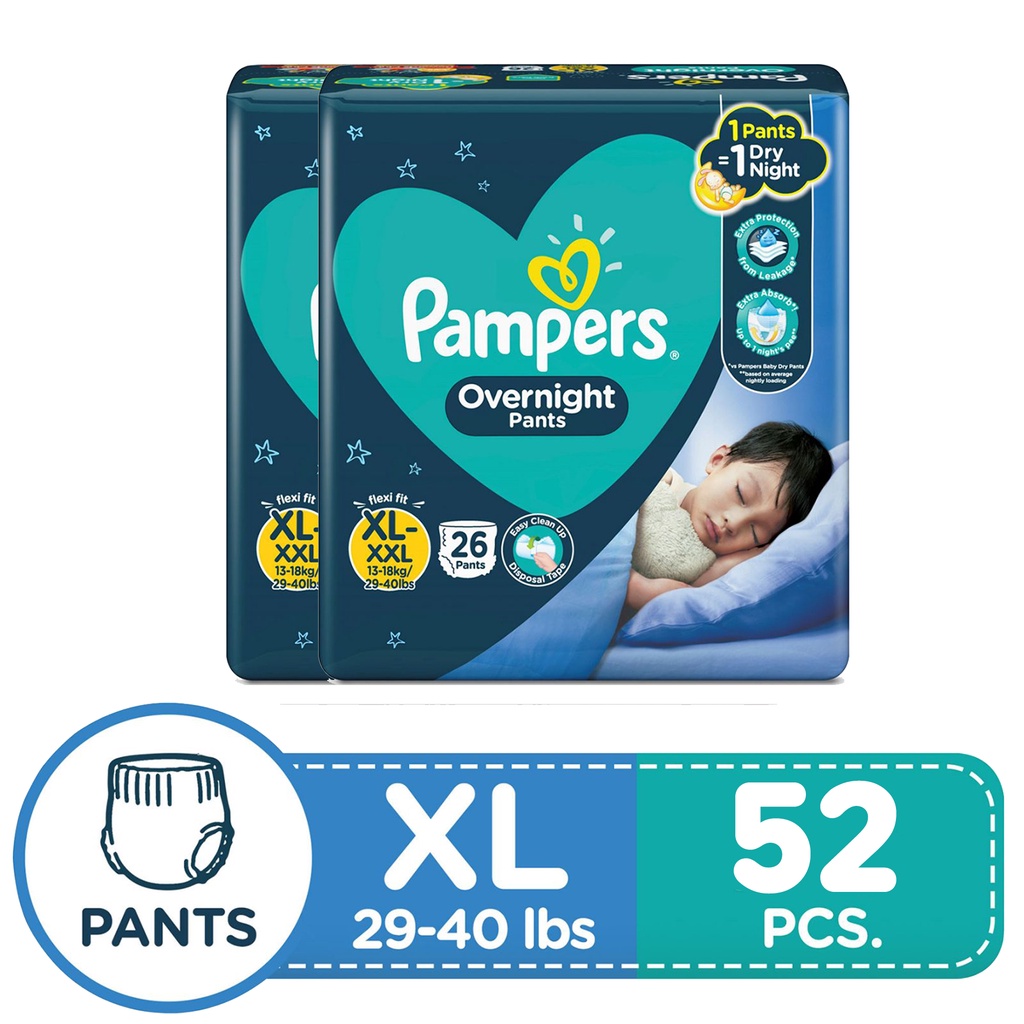 Pampers Overnight Diaper Pants XL up to XXL 26s x 2 packs | Shopee