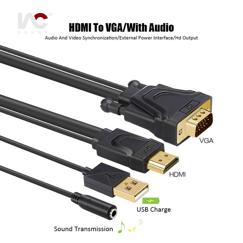 VGA to HDMI Adapter Cable (Old PC to New TV/Monitor with 