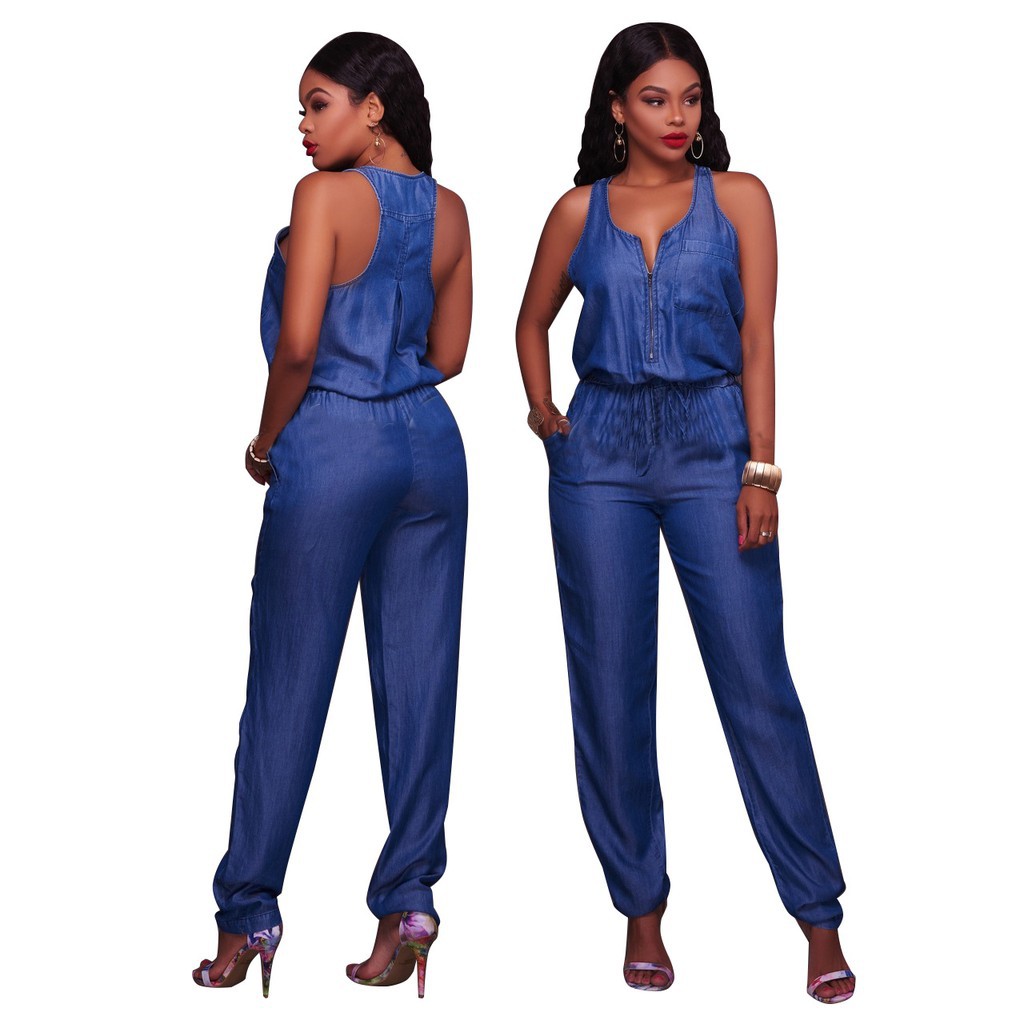 sleeveless jean jumpsuit