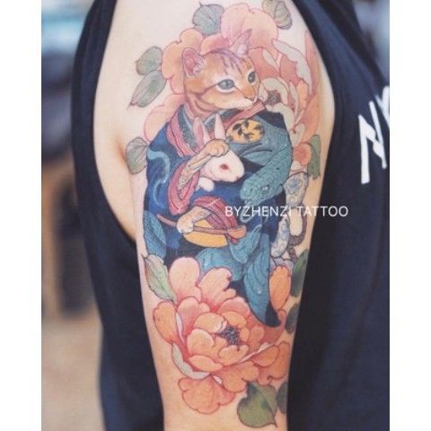 ☆Tattoo Sticker☆BYZHENZI Hazelnut Honpo Japanese Ukiyoe Cat Flower Arm  Thigh Sticker Flower Realistic Waterproof Tattoo Sticker | Shopee  Philippines