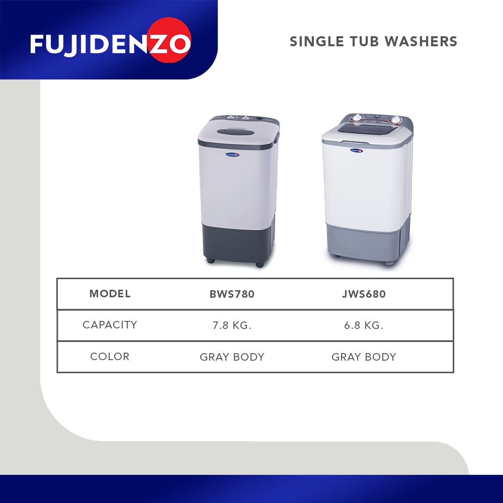 Fujidenzo 7.8 kg Single Tub Washing Machine BWS780 (Gray) Shopee