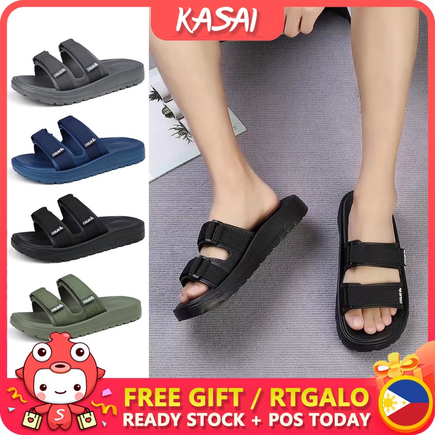 KASAI mens sandals two-strapped slides summer fashion thick outdoor men ...