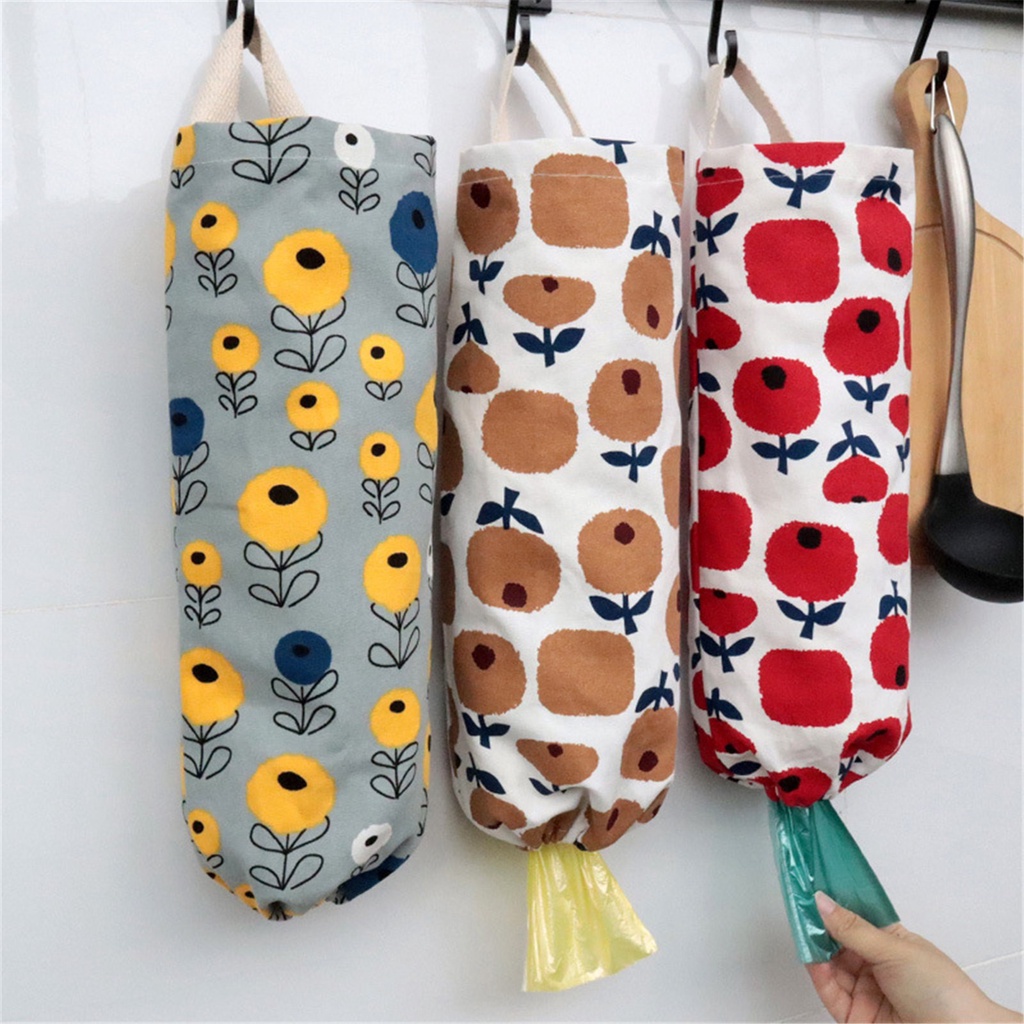 Plastic Bag Holder Natural Cotton Grocery Shopping Bag Holder Cute