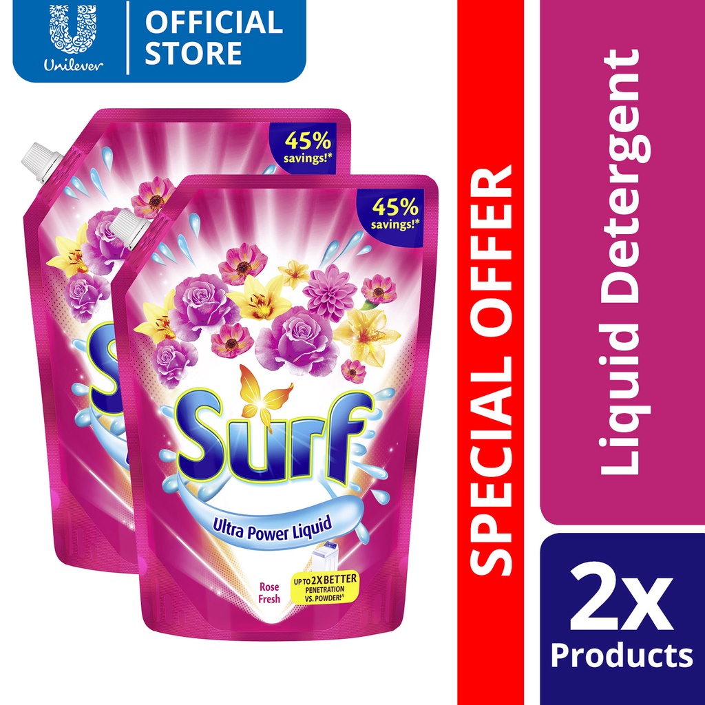 [BUNDLE] Surf Laundry Liquid Detergent Rose Fresh 2.5L Pouch 2x nco