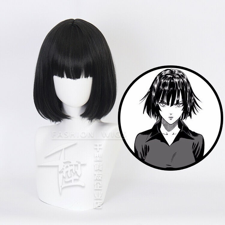 anime one fubuki cosplay black wig short hair hairpieces