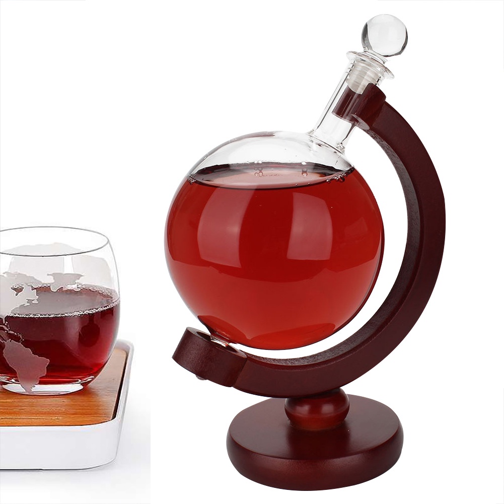 Globe Decanter with Finished Wood Stand Bar Funnel Wine Mini