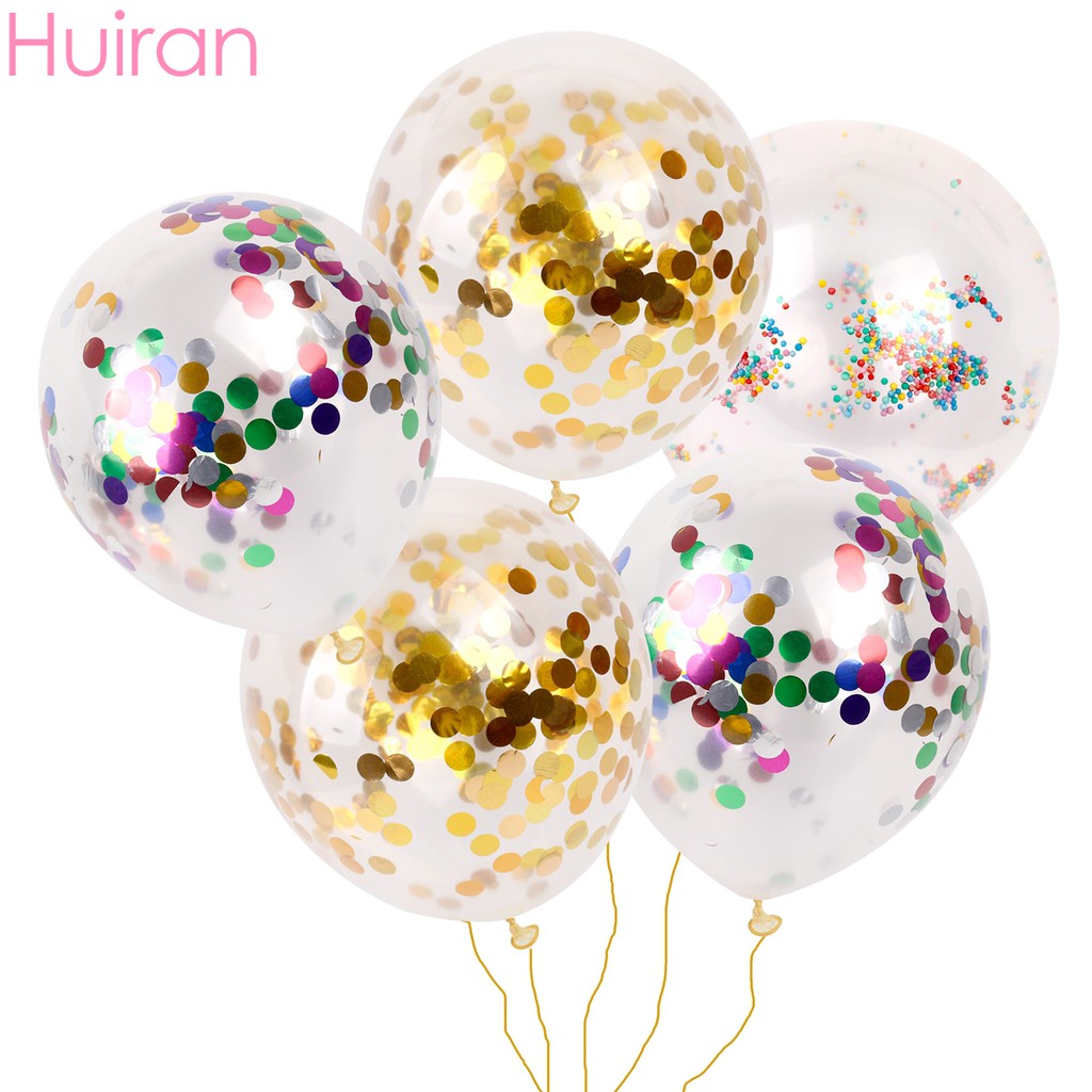 Huiran 5pcs 12 inch Confetti Balloon Happy Birthday Party Decoration