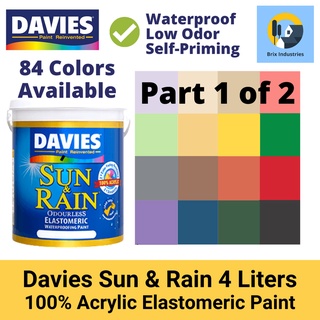 Davies Sun and Rain 4 Liters (Gallon) Elastomeric Paint 100% Acrylic Waterproofing Primer-Less PART1