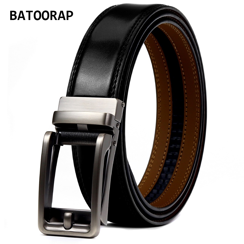 Men Genuine Leather Automatic Ratchet Click Lock Buckle Belt Designer Style:506 