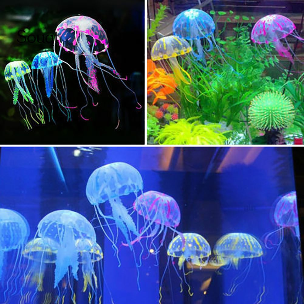 SQ Glowing Luminous Artificial Jellyfish Aquarium Decoration Fish Tank ...