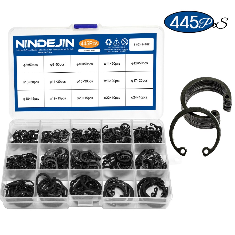 NINDEJIN 445 Pcs. C Type Internal Circlip Retaining Rings Assortment