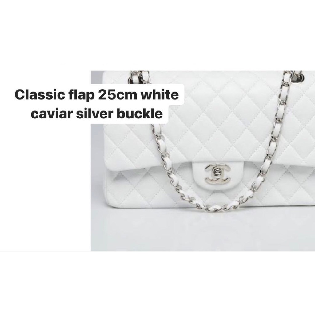 white bag with silver chain