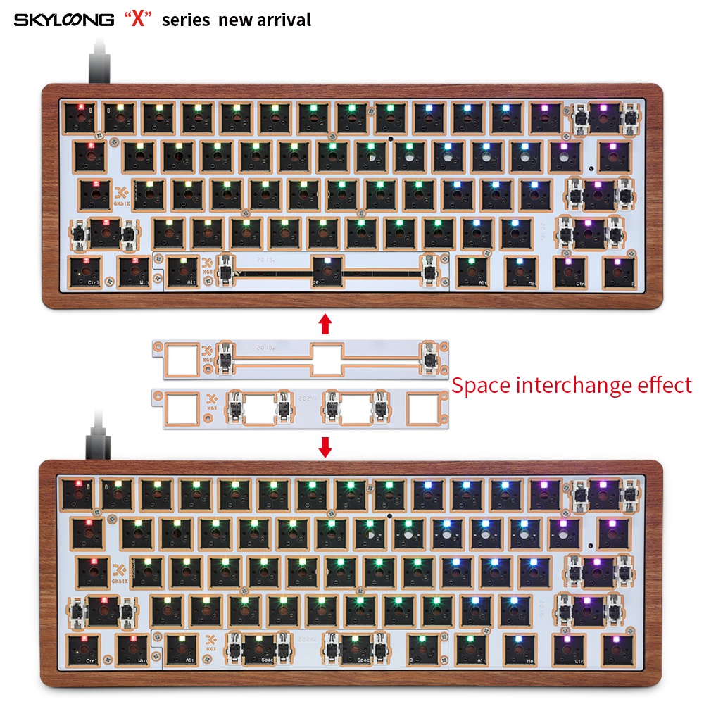 SKYLOONG GK61 GK61X 60 Mechanical Wooden Keyboard Kit Hotswap Keyboard
