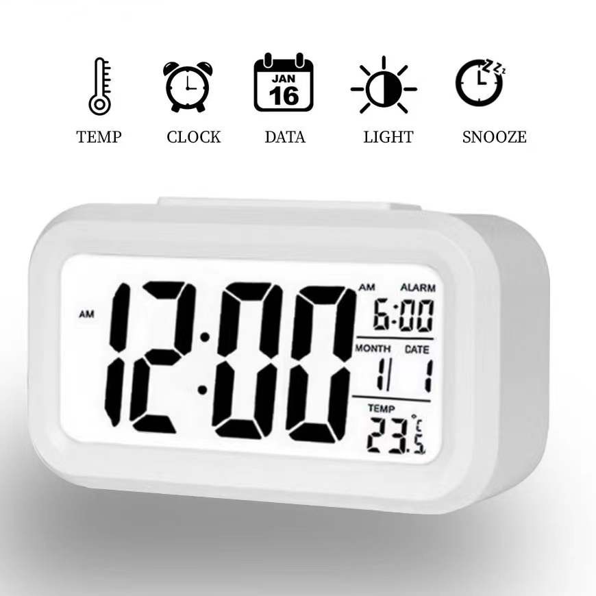 Digital Backlight LED Display Table Alarm Clock Snooze Thermometer