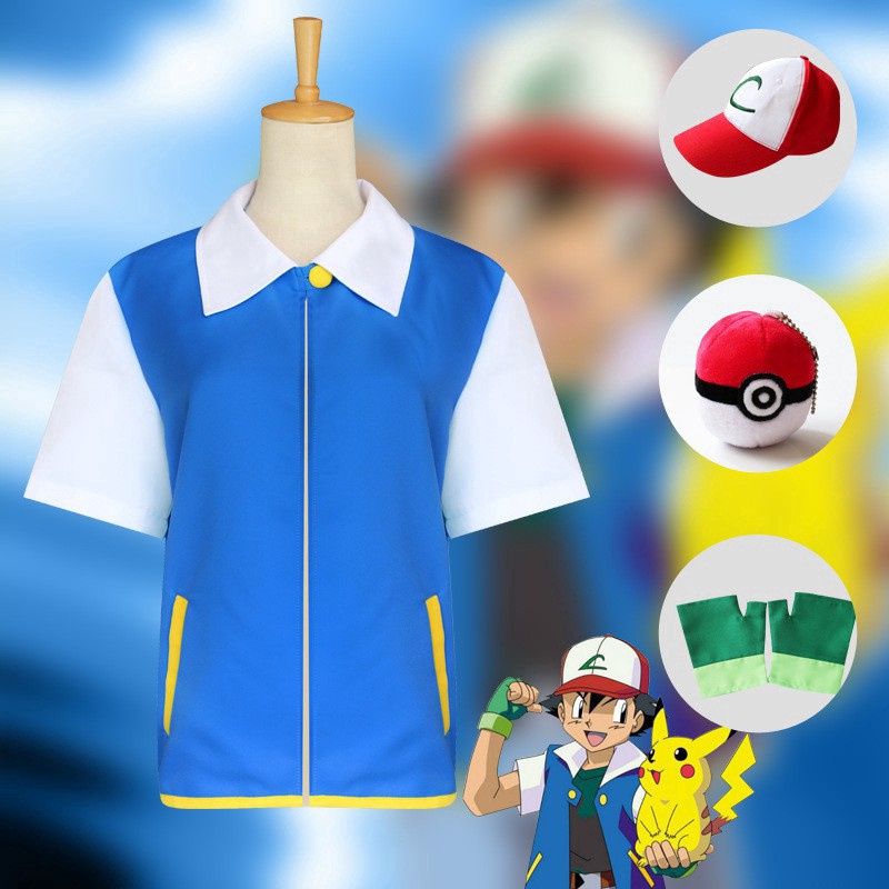 Anime Costume Pokemon Ash Ketchum Cosplay Blue Jacket Ash Ketchum ...