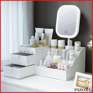 PIZORE | Makeup Organizer with Light Mirror, Storage for Cosmetics, 3 Tone Lights & Touch Screen