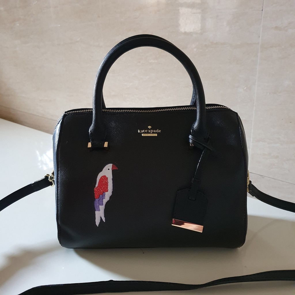 Kate Spade Cameron Street Lane Printed Design Leather Satchel / Duffle Bag  - Black Parrot | Shopee Philippines