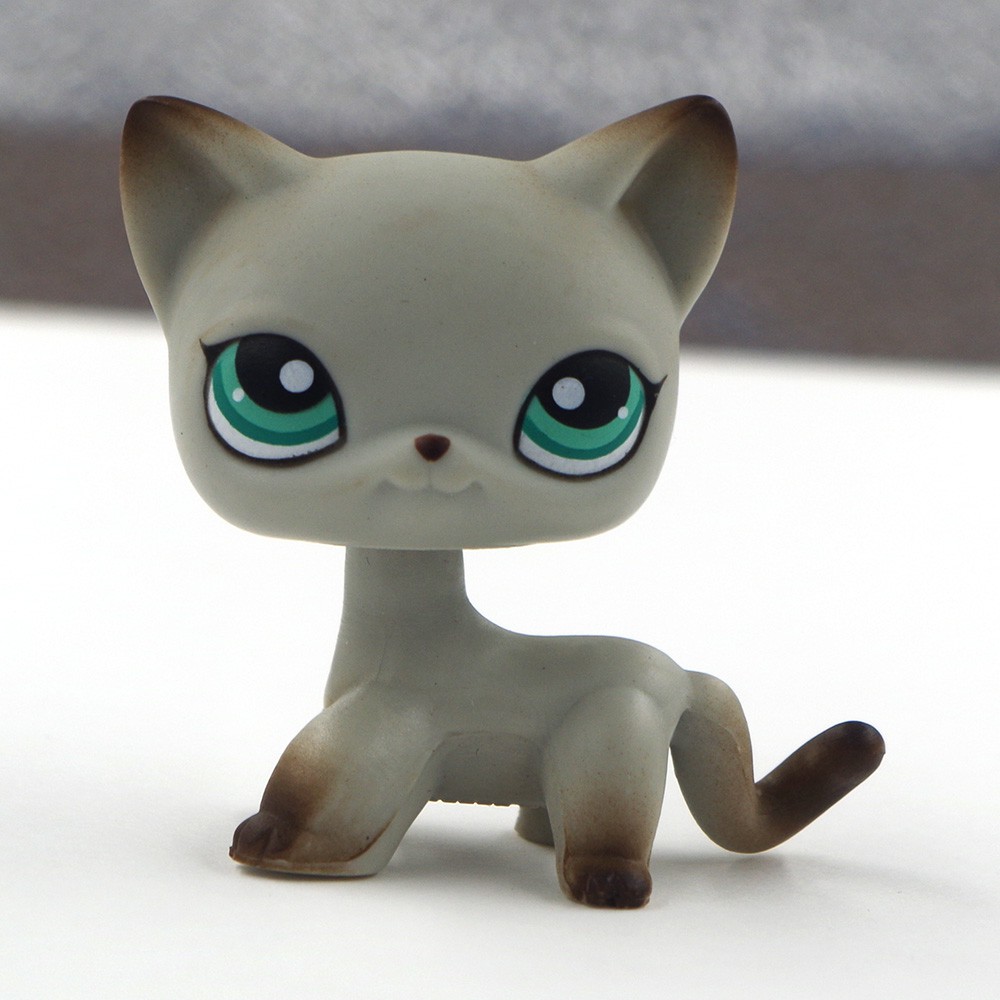 Littlest Pet Shop Toy LPS Cat Gray Kitty Green Eyes Rare Short Hair Cat Gift 