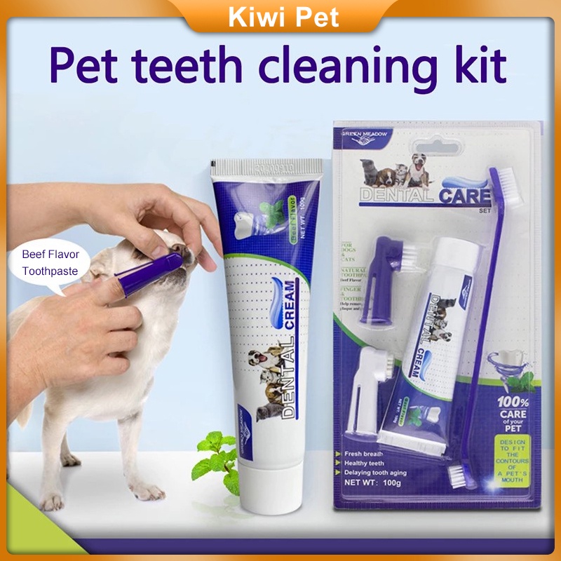 Dog Toothpaste Pet Toothbrush Toothpaste Set Dental Care Kit 100g Beef ...