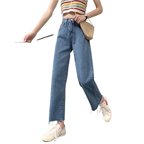 Women Korean High Waist Maong Pants Loose Slin Wide Leg Jeans Denim ...