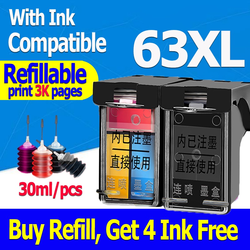 Compatible HP63 Ink Cartridge HP 63 Black HP63XL Refill for 1110 1111