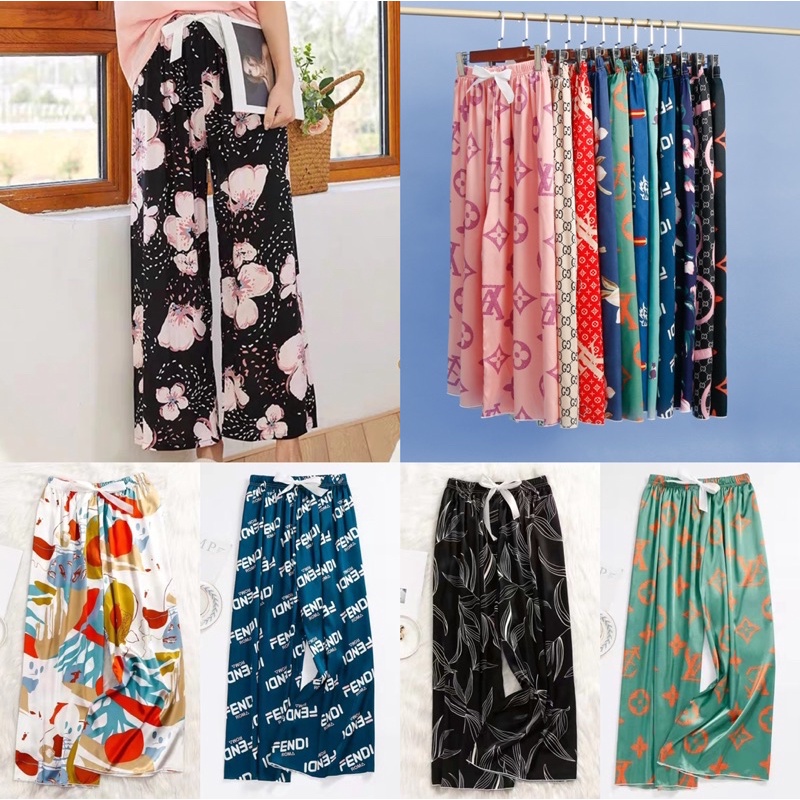 Silk/Stain Korean Square Pant Beach Floral Printed Homewear Women ...