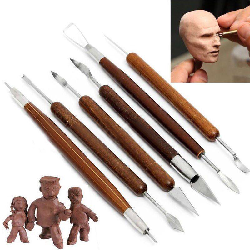 5Pcs Wooden Pottery Clay Sculpture Carving Tool Set For Polymer Clay Sculpey 