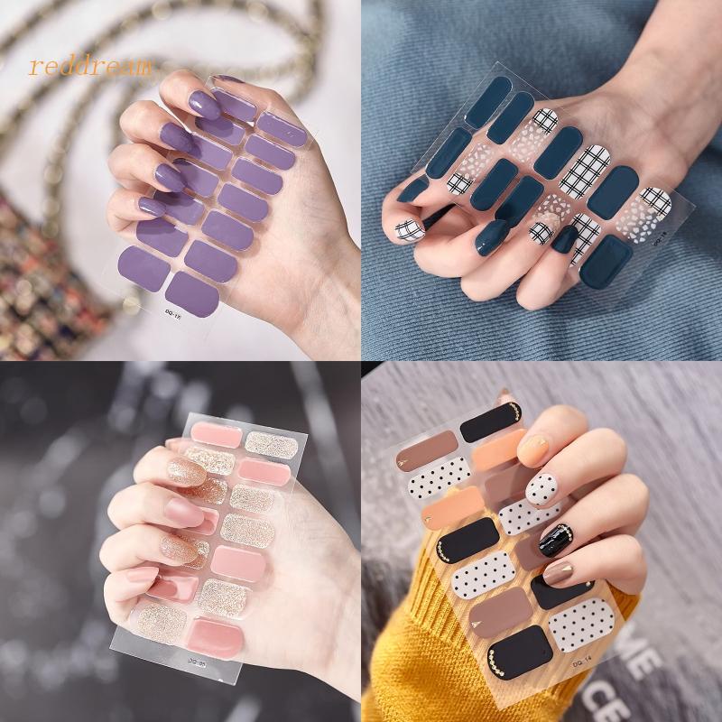 REDD Glitter Plaid Semi Cured Gel Nail Polish Strips Solid Color Self
