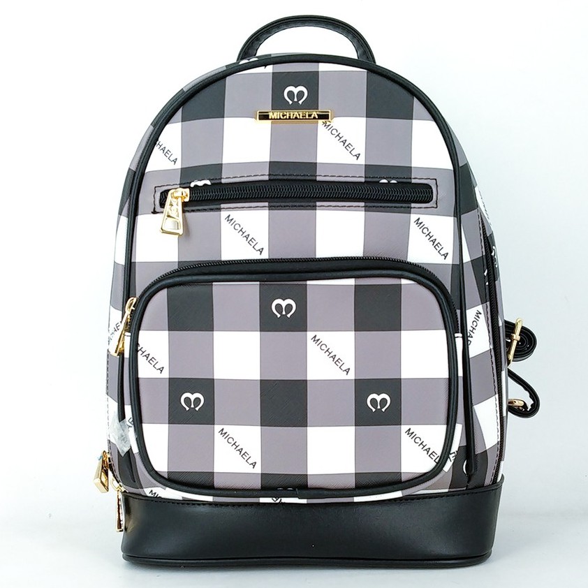 Michaela korean fashion backpack for women LU leather zipper Checkered Backpack 0500311 21M