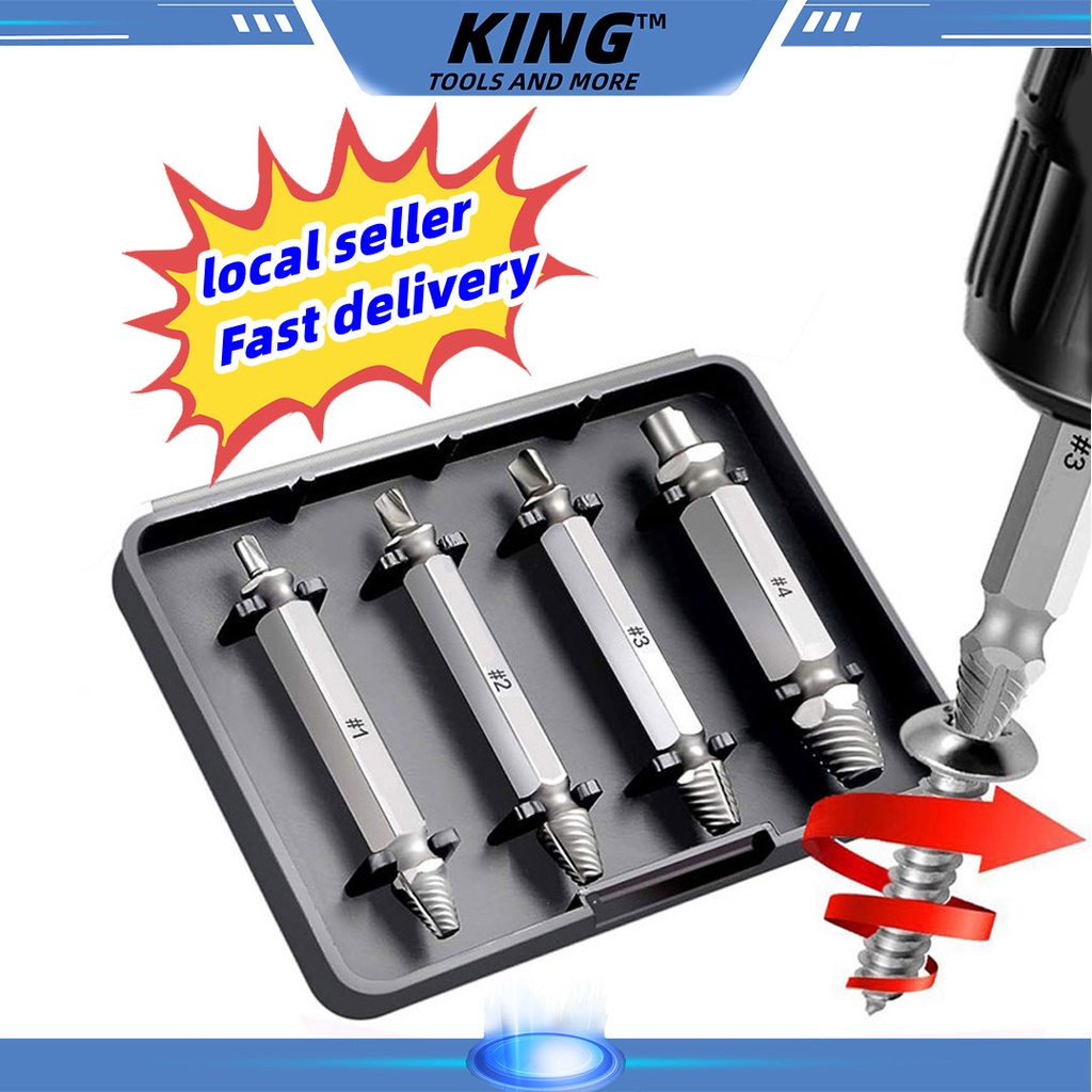 4pcs Damaged Screw Extractor Out Broken Bolt Remover Set Screw Remover