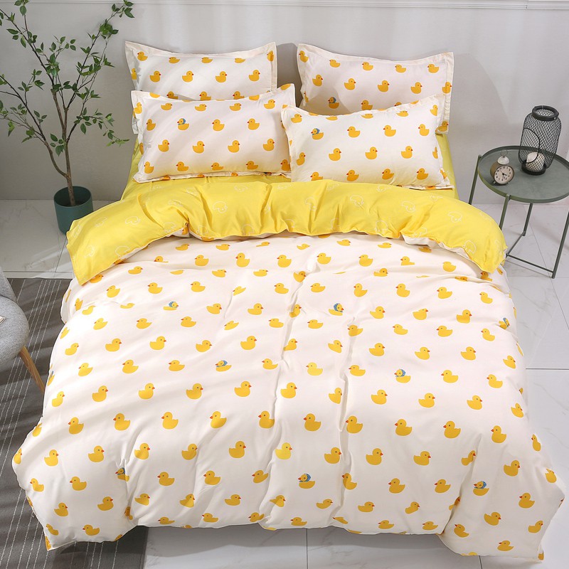 Yellow Duck Cartoon Zip Open Quilt Duvet Cover Flatsheet