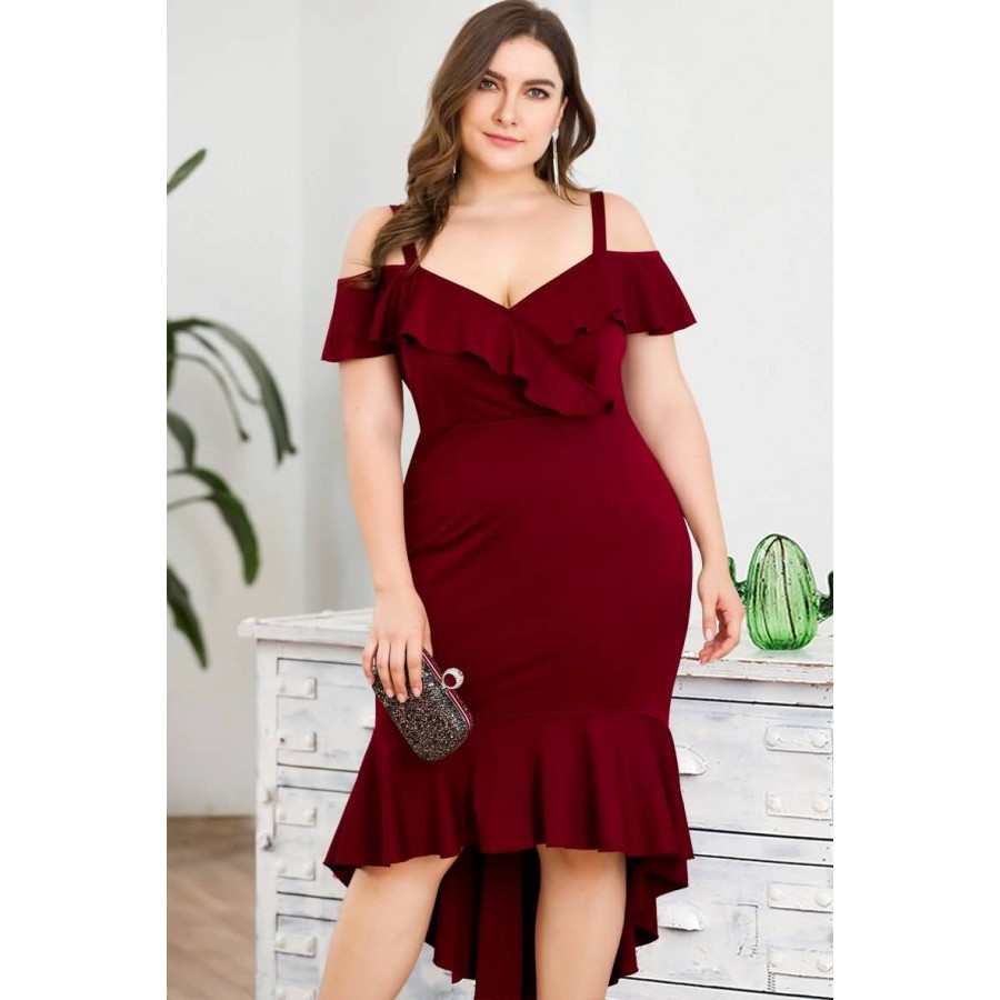 red ruffle dress plus size