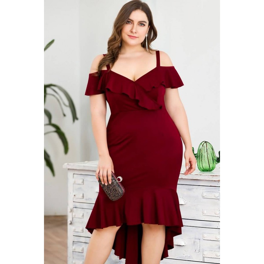 plus size red ruffle dress