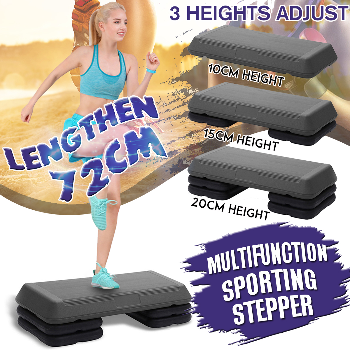 3 Level Adjustable Aerobic Step Platform Exercise Accessory for Home Gym Cardio Workout 
