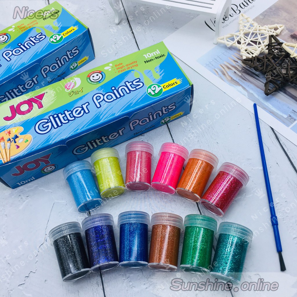 JOY Glitter paints Glitter poster color 12colors*10ml W/brush Shopee Philippines