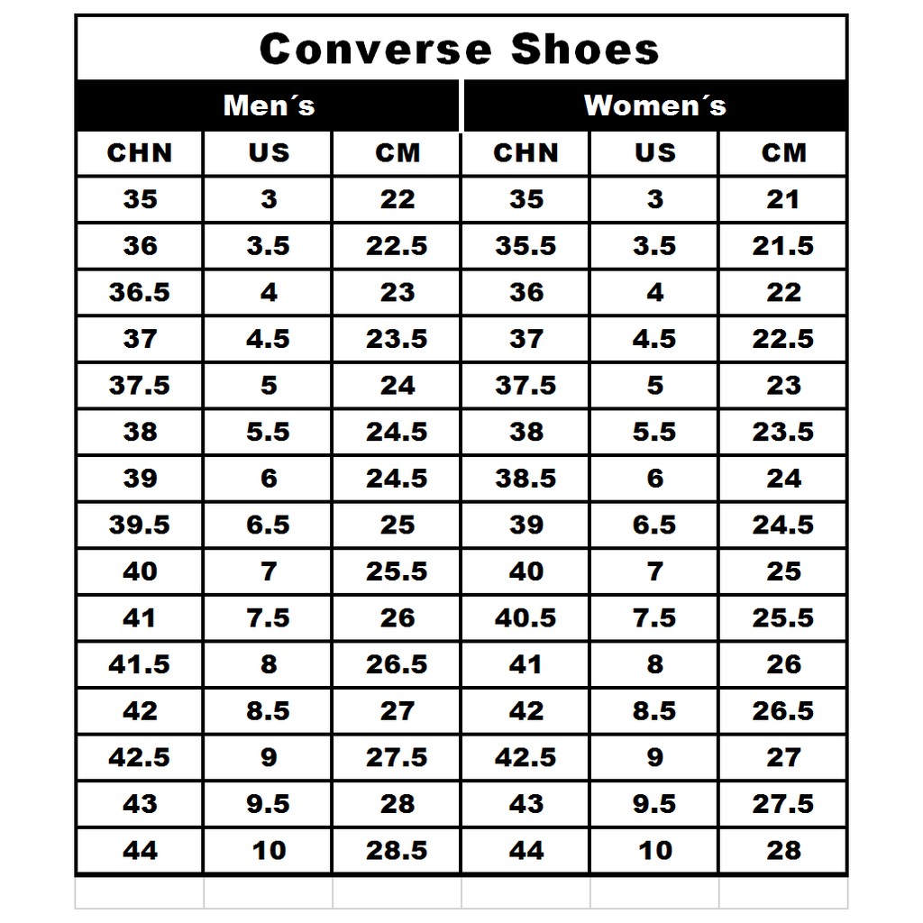 comme des garcons shoes size chart