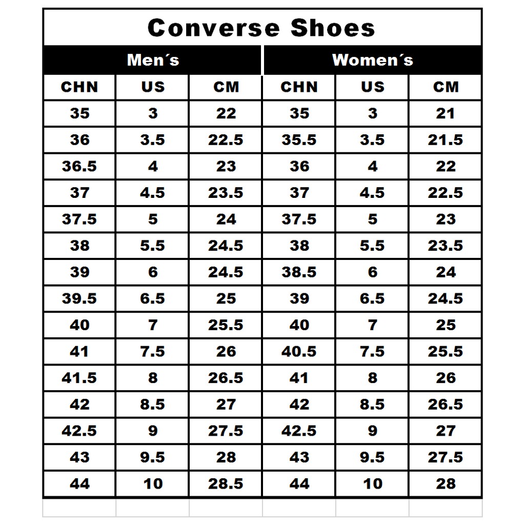 cdg converse size guide