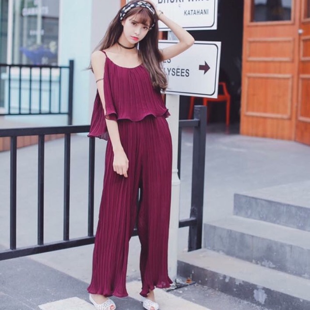 pleated chiffon jumpsuit
