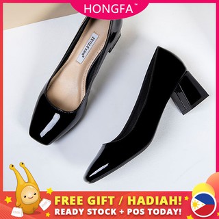 Ladies Korean Style block High heels Thick heel professional Glossy shoes