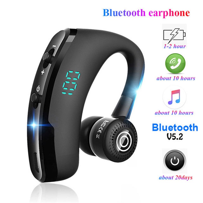 V9 Wireless Bluetooth 5.2 Earphone Handsfree Business Single Earbud ...