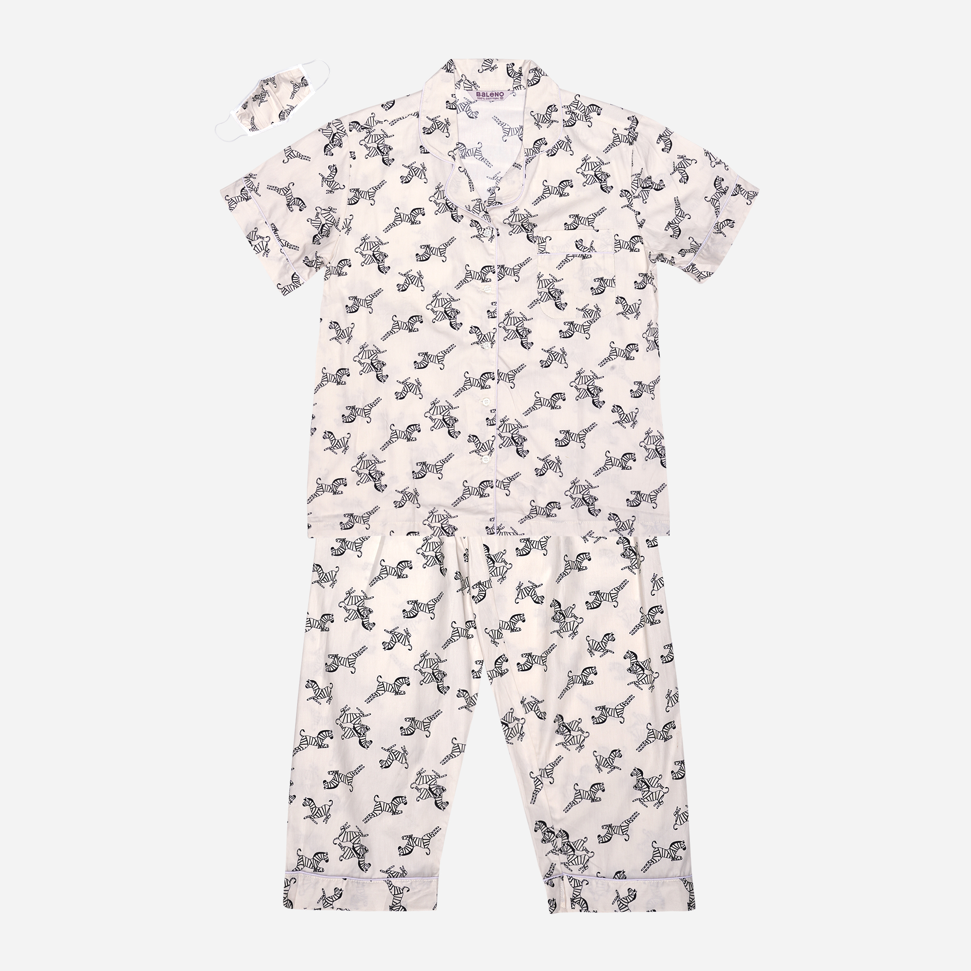 Baleno Sleepwear Ladies Zebra Pajama Set With Face Mask In Cream Shopee Philippines