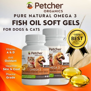 Petcher Omega 3 Natural Fish Oil Soft Gels for Dogs & Cats Supplement for Immune System Boosters