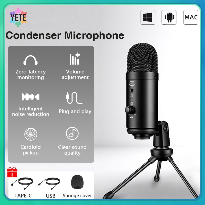 YETE USB Condenser Recording Microphone Podcast for ASMR Live Broadcast