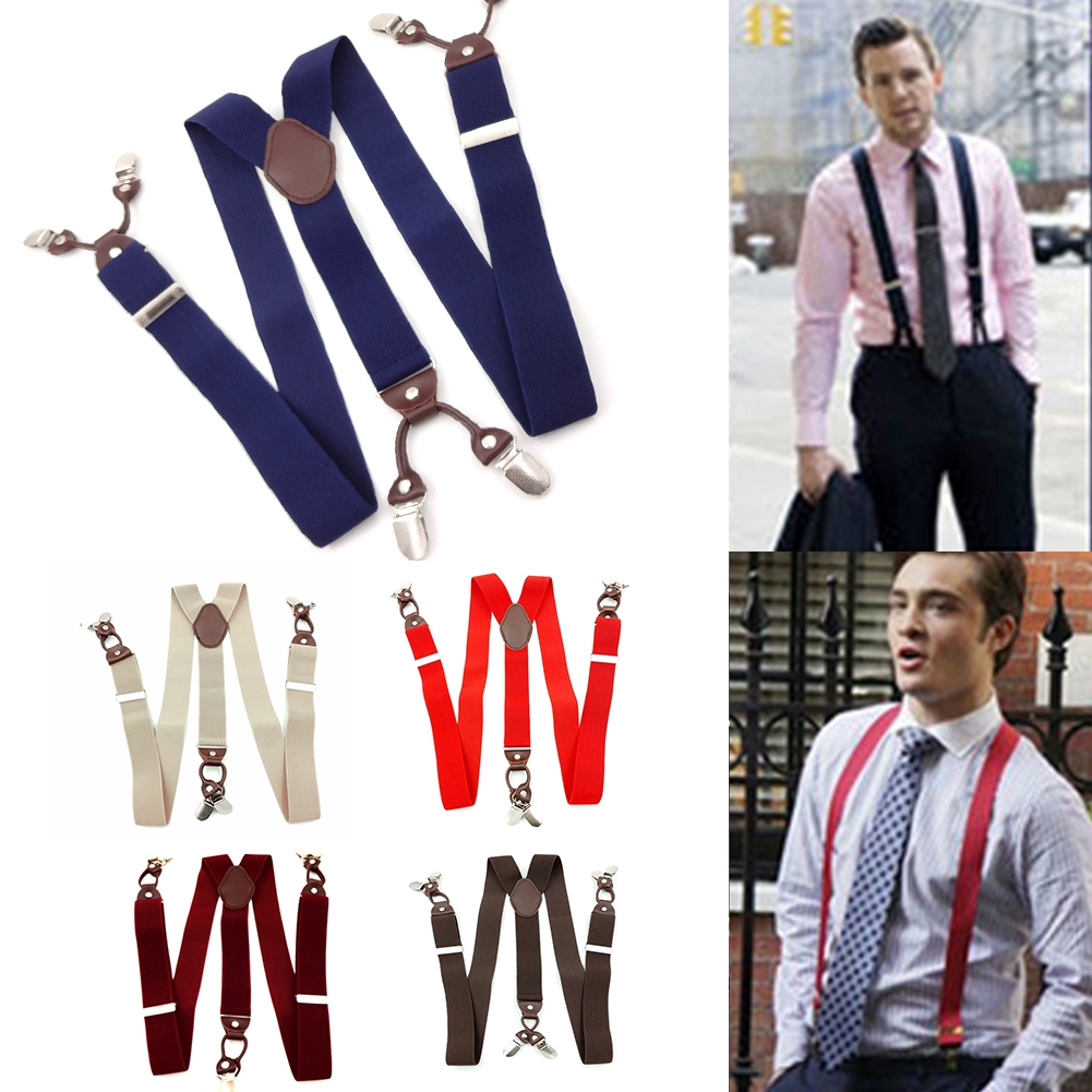 Women Men Genuine Leather Adjustable Suit Trouser Brace Suspender Belt Fancy