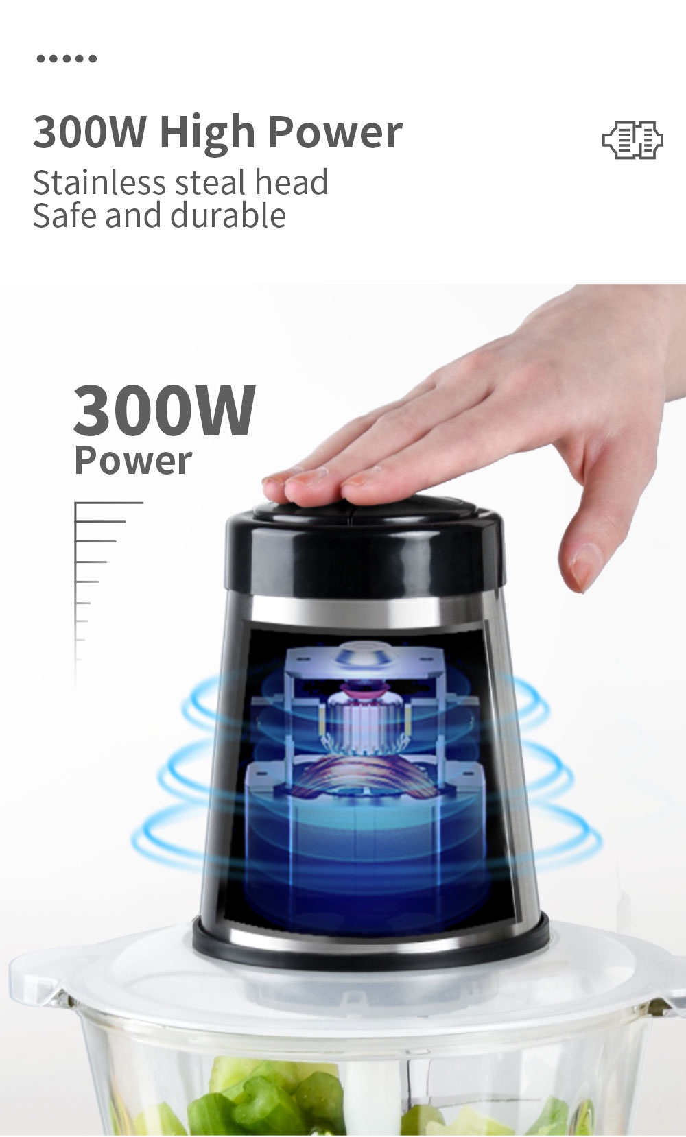 Simplus 2L Electric Meat Grinder Stainless Steel Chopper and Blender